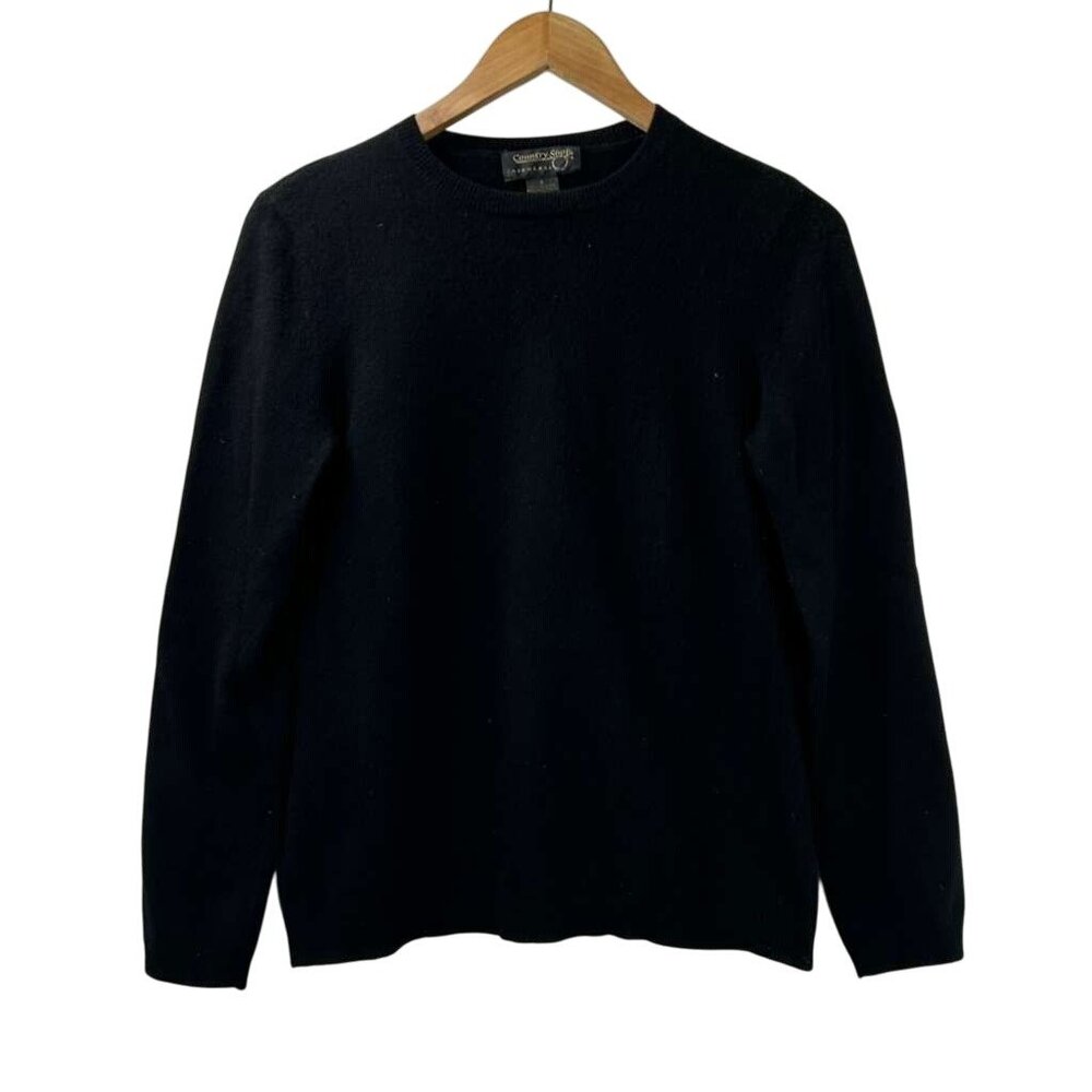 Country Shop Women's Small 100% Cashmere Black Sweater Crew Neck
